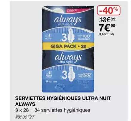 serviettes hygiéniques ultra nuit always