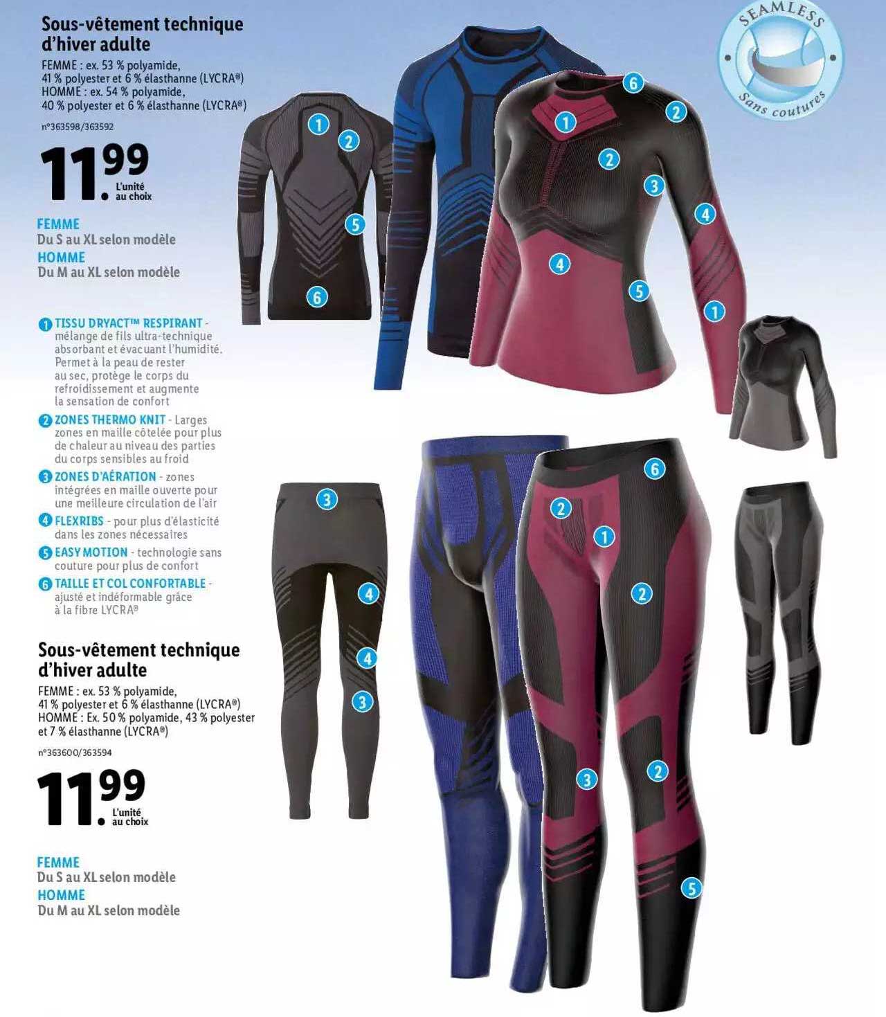 Sous-vêtement Technique D'hiver Adulte, Sous-vêtement Technique D'hiver Adulte