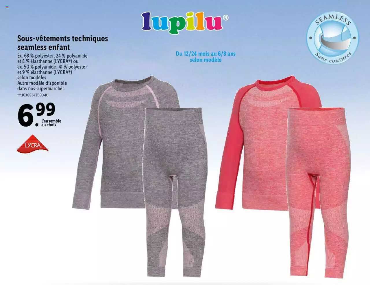 sous-vêtements techniques seamless enfant lupilu