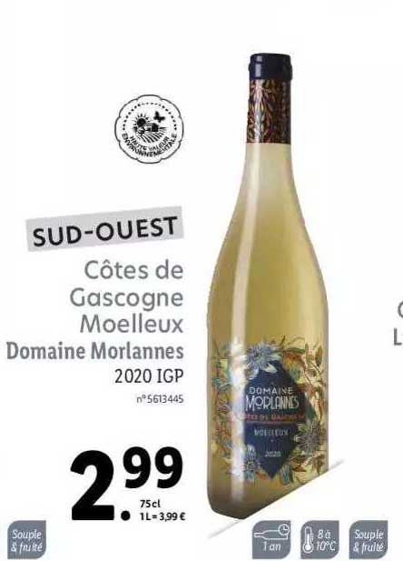 sud-ouest côtes de gascogne moelleux domaine morlannes 2020 igp