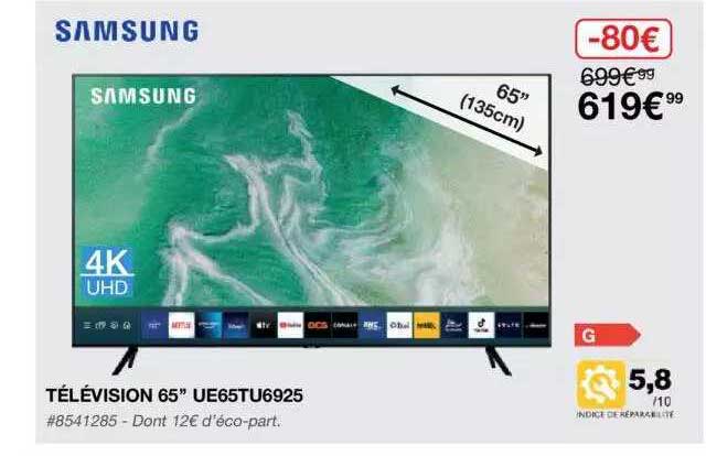 télévision 65" ue65tu6925 samsung