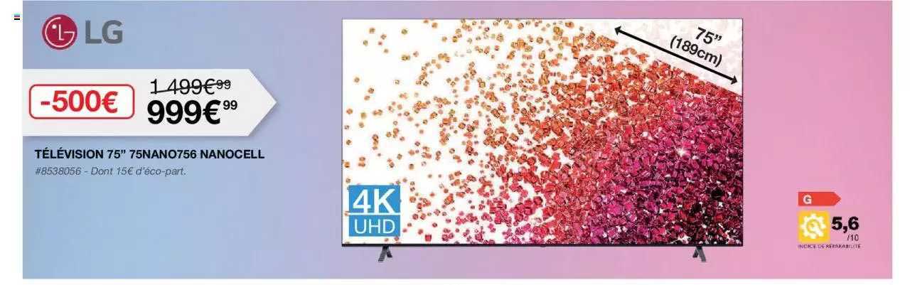 télévision 75" 75nano756 nanocell lg