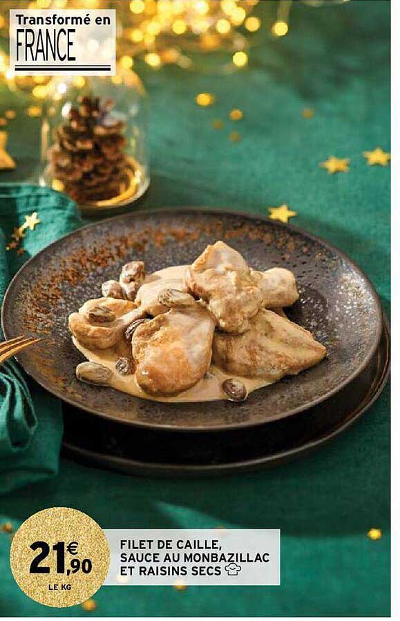 filet de caille, sauce au monbazillac et raisins secs