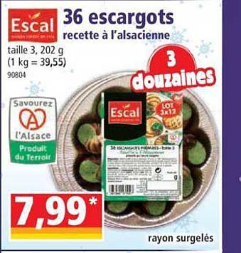 36 escargots recette à l'alsacienne escal