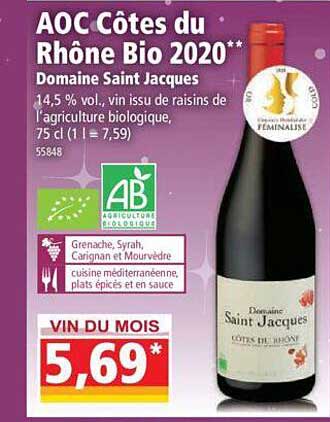 aoc côtes du rhône bio 2020 domaine saint jacques