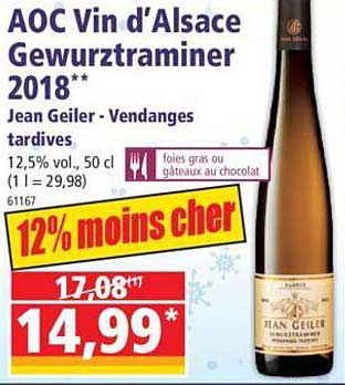 aoc vin d'alsace gewurztraminer 2018 jean geiler - vendanges tardives