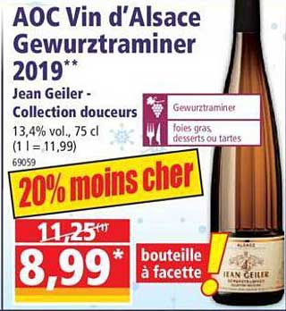 aoc vin d'alsace gewurztraminer 2019 jean geiler - collection douceur