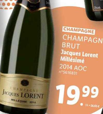 champagne brut jacques lorent millésimé 2014 aoc