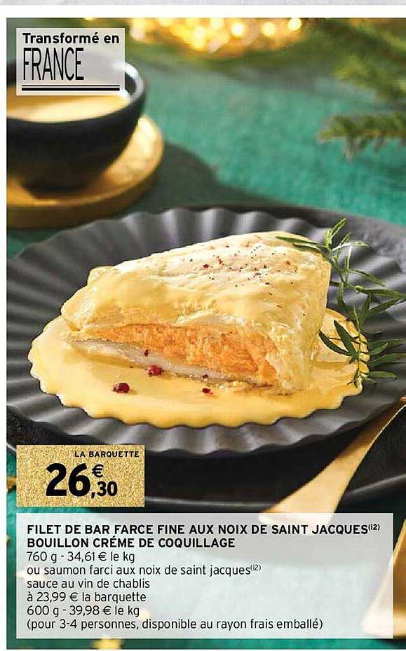 filet de bar farce fine aux noix de saint jacques bouillon crème de coquillage