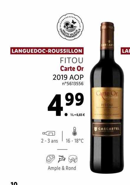 languedoc-roussillon fitou carte or 2019 aop