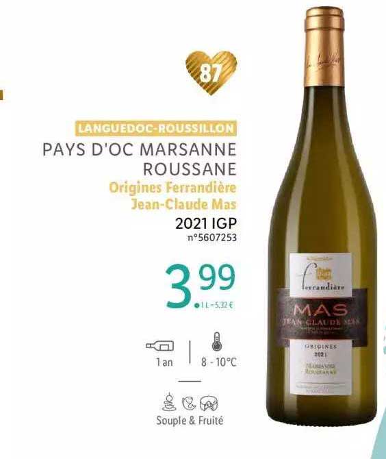 languedoc-roussillon pays d'oc marsanne roussane origines ferrandière jean-claude mas 2021 igp