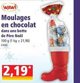 moulages en chocolat dans une botte de père noël wawi
