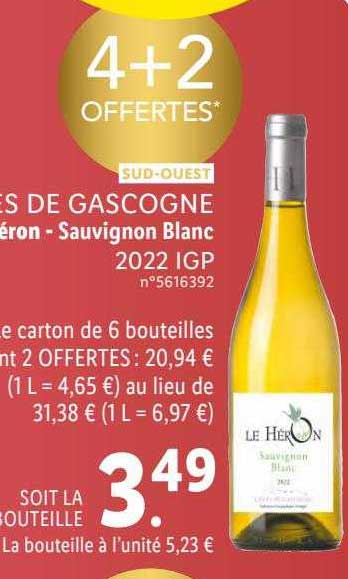 sud-ouest côtes de gascogne le héron - sauvignon blanc 2022 igp