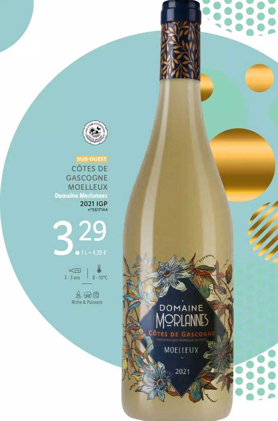 sud-ouest côtes de gascogne moelleux domaine morlannes 2021 igp