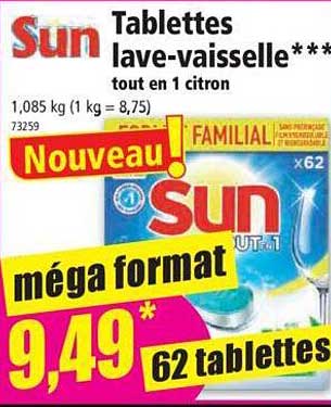 tablettes lave-vaisselle tout en 1 citron sun