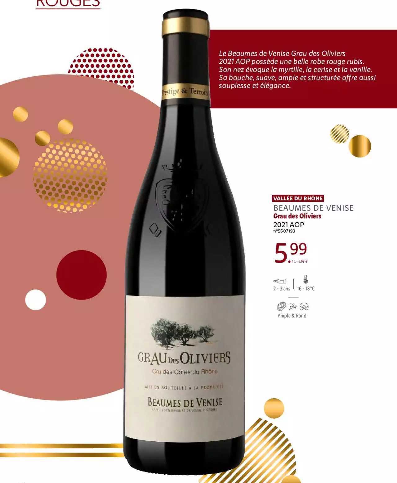 vallée du rhône beaumes de venise grau des oliviers 2021 aop