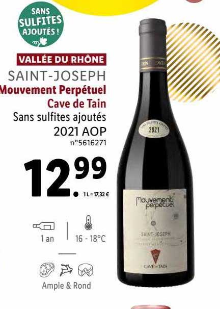 vallée du rhône saint-joseph mouvement perpétuel cave de tain sans sulfites ajoutés 2021 aop
