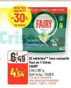 22 tablettes lave-vaisselle tout en 1 citron fairy