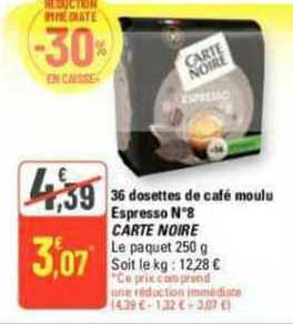 36 dosettes de café moulu espresso n°8 carte noire