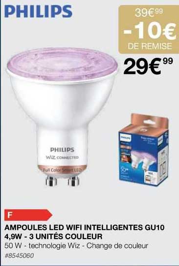 ampoules led wifi intelligentes gu10 4,9w - 3 unités couleur