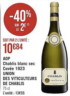 aop chablis blanc sec cuvée 1923 union des viticulteurs de chablis