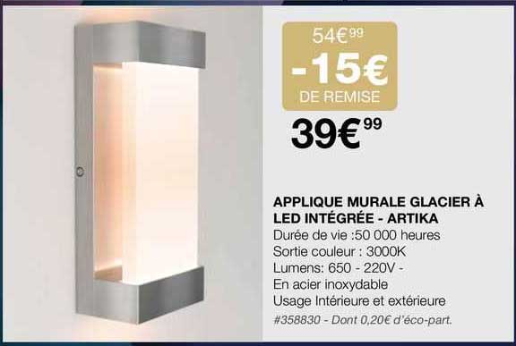 applique murale glacier à led intégrée - artika