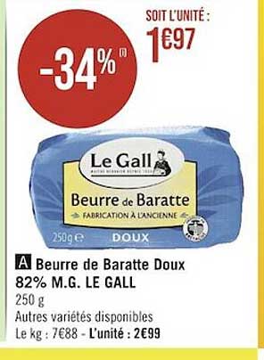 beurre de baratte doux 82% m.g. le gall