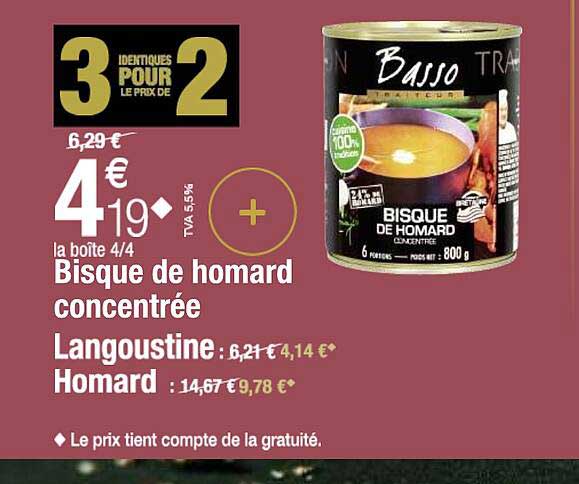 bisque de homard concentrée, langoustine, homard