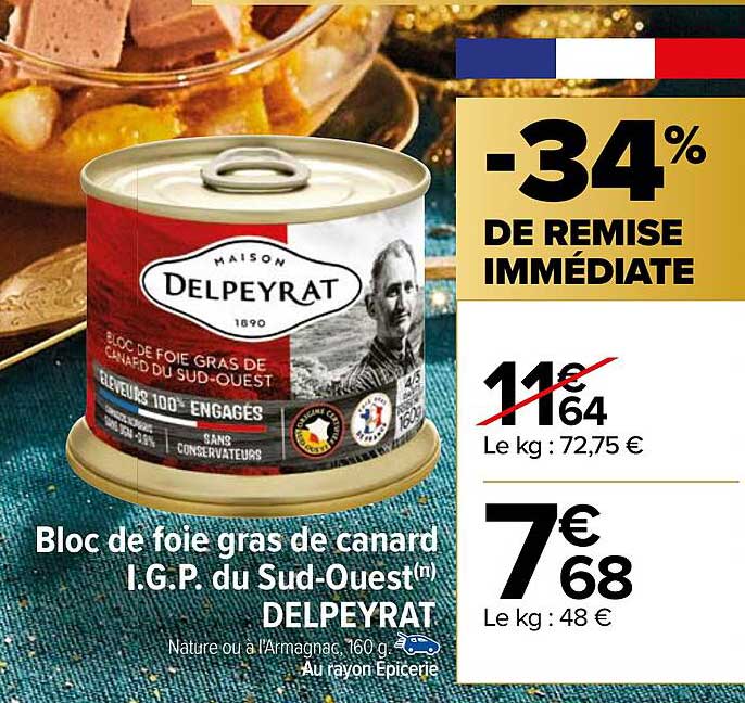 bloc de foie gras de canard i.g.p. du sud-ouest delpeyrat