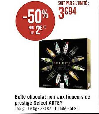 boîte chocolat noir aux liqueurs de prestige select abtey
