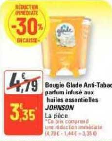 bougie glade anti-tabac parfum infusé aux huiles essentielles johnson