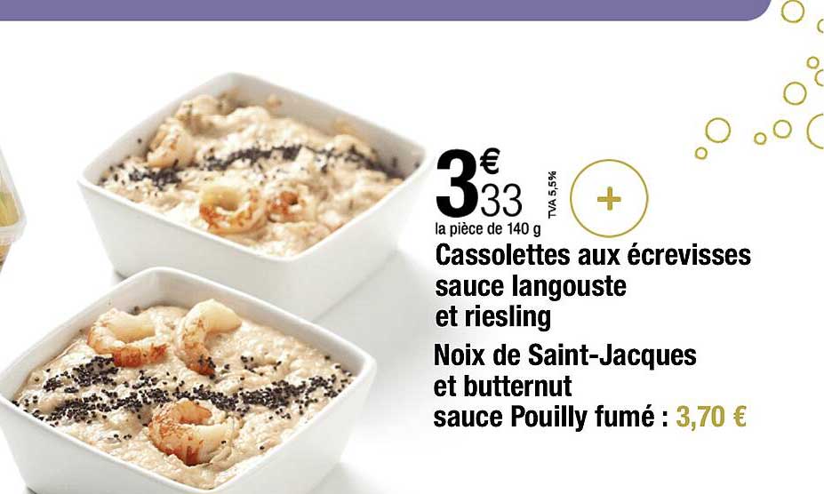 cassolettes aux écrevisses sauce langouste et riesling, noix de saint-jacques et butternut sauce pouilly fumé