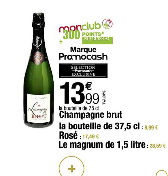 champagne brut la bouteille de 37,5 cl, rosé, le magnum de 1,5 litre