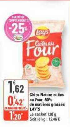 chips nature cuites au four -50% de matières grasses lay's