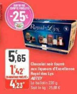 chocolat noir fourré aux liqueurs d'excellence royal des lys abtey