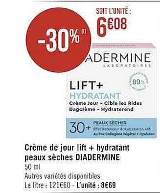crème de jour lift+ hydratant peaux sèches diadermine