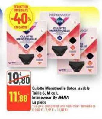 culotte menstruelle coton lavable taille s, m ou l intimewear by nana