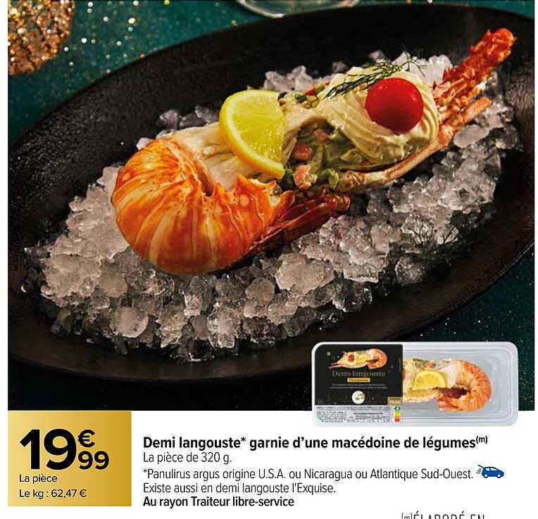 demi langouste garnie d'une macédoine de légumes