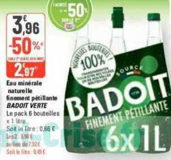 eau minérale naturelle finement pétillante badoit verte