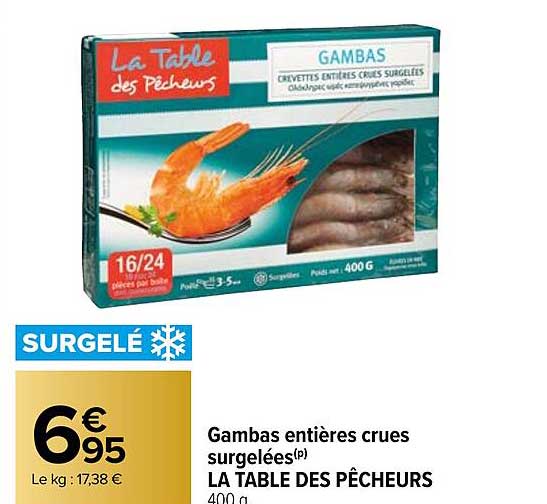 gambas entières crues surgelées la table des pêcheurs
