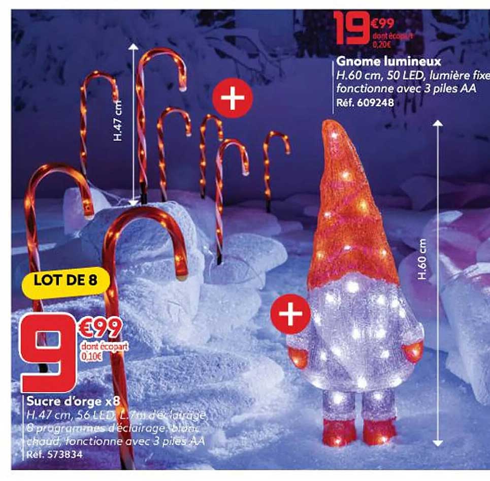 gnome lumineux, sucre d'orge x 8