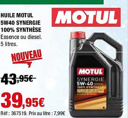 huile motul 5w40 synergie 100% synthèse