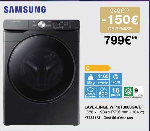 lave-linge samsung wf18t8000gv/ef