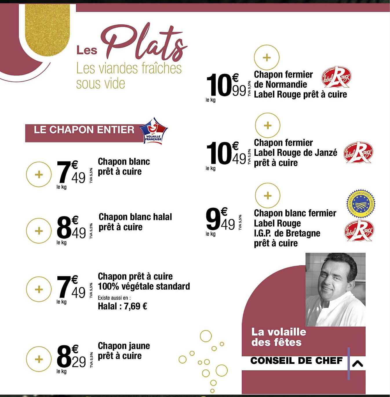 les viandes fraîches sous vide : le chapon entier