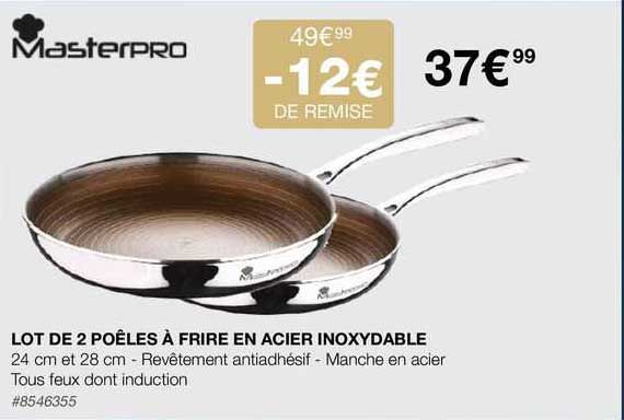 lot de 2 poêles à frire en acier inoxydable masterpro