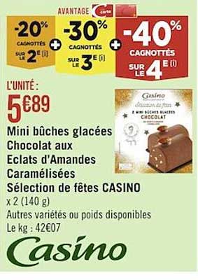mini bûches glacées chocolat aux éclats d'amandes caramélisées sélection de fêtes casino