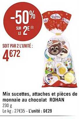mix sucettes, attaches et pièces de monnaie au chocolat rohan