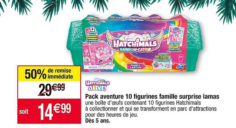 pack aventure 10 figurines famille surprise lamas hatchimals alive !