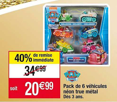 pack de 6 véhicules néon true métal paw patrol