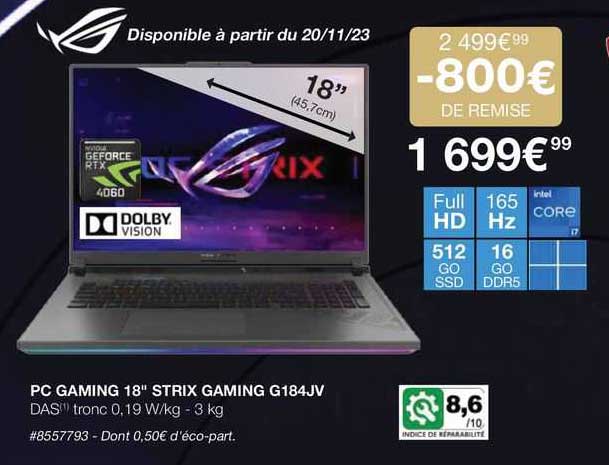 pc gaming 18" strix gaming g184jv